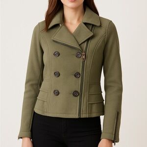 Sebby Women's Green Double-Breasted Pea Coat